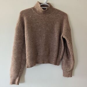Tan High Neck Cropped Sweater